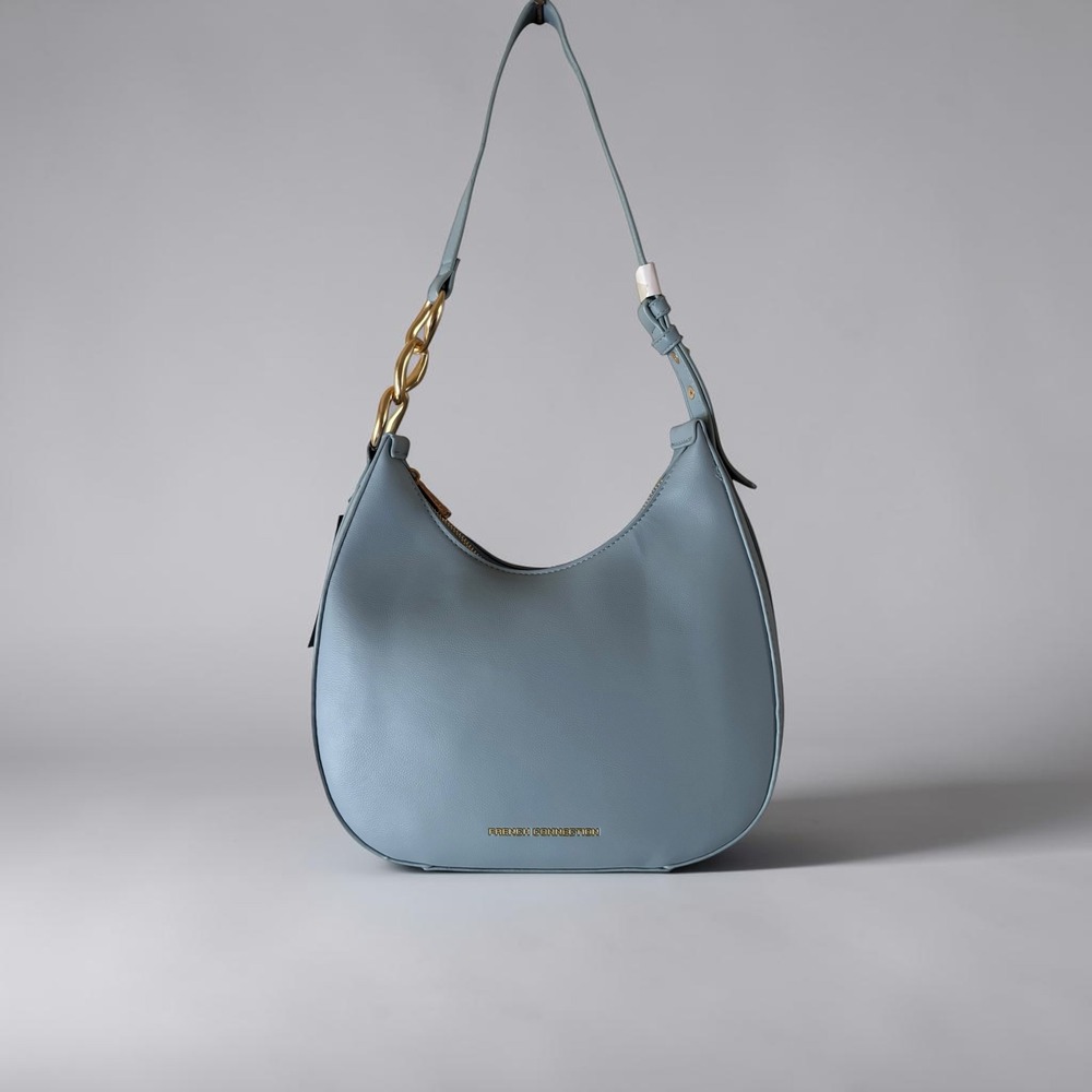 French Connection Blue Faux‎ Leather Hobo Shoulder Bag Gold Chain Detail NWT